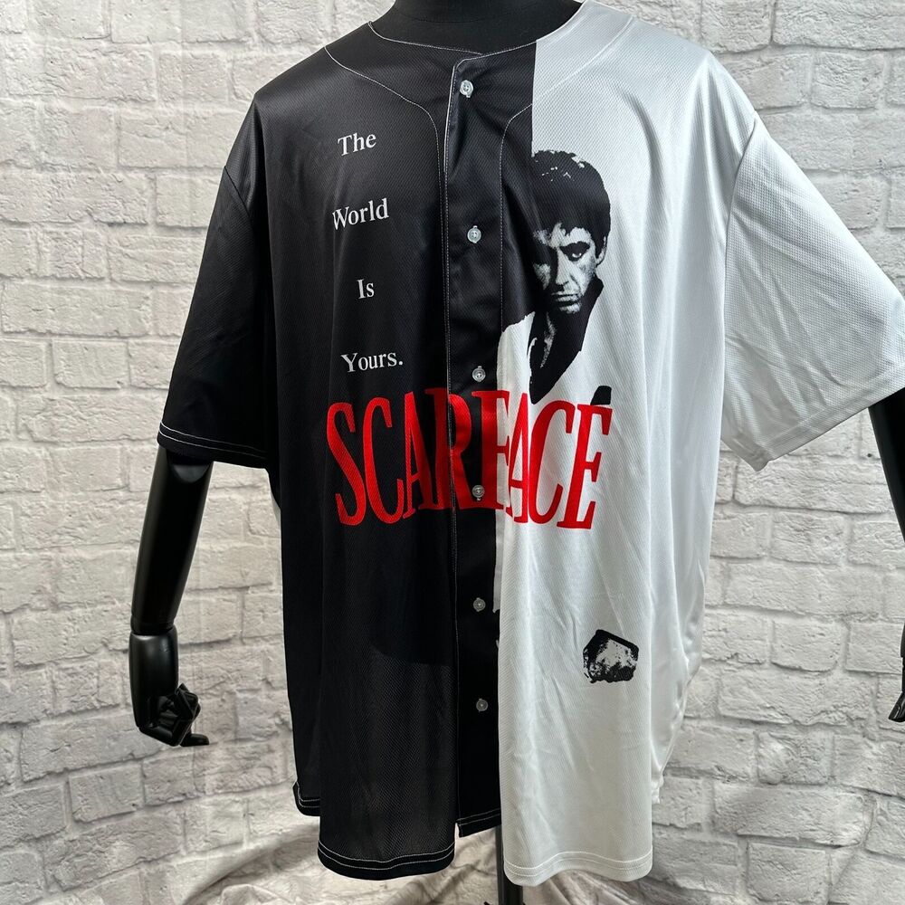 Scarface Movie ButtonUp Jersey Mens 4X The World Is Yours Tony Montana Al Pacino
